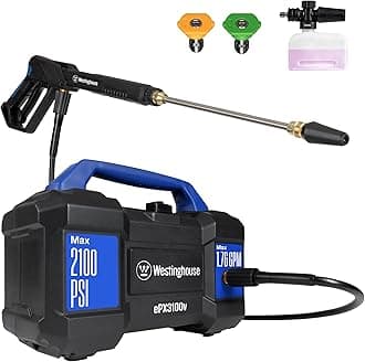 ePX3100v Electric Pressure Washer, 2100 Max PSI 1.76 Max GPM, Built-in Carry Handle, Detachable Foam Cannon, Pro-Style Steel Wand, 3-Nozzle Set, for Cars/Fences/Driveways/Home/Patios
