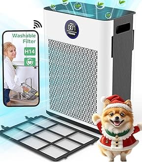 FRESHDEW Air Purifier, Air Purifiers for Home Up to 2300ft² With Smart WiFi,Air Sensors,Double-sided Air Inlet,H14 True HEPA Air Washable Filters,Odor,Smoke,Dust,Pollen,Pet Dander with Timer 22dB