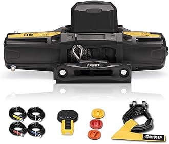BUNKER INDUST 6500lb Electric Winch 12V Waterproof with Synthetic Rope Hawse Fairlead Kit for Offroad UTV ATV,Recovery Winch with Both Wireless Handheld Remote and Corded Control