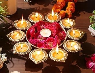 R Ayurveda Copper Decorative Metal Diya Traditional Diya Urli Tealight Holder Golden Bowl for Floating Flowers and Tea Light Candles Home,Office and Table Decor Special