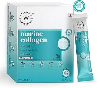 Wellbeing Nutrition Pure Korean Marine Collagen Powder for Women & Men | Clinically Proven Type 1 & 3 Hydrolyzed Peptides | for Radiant Skin & Hair Growth | Unflavored - 6 Sachets