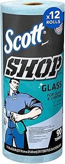 Scott Shop Original Glass Towels (32896), Blue, Cloth-like Paper Towel for Mirrors and Chrome, 8.6"x11" Wipe (12 Rolls of 90 Sheets, 1,080 Sheet Total)