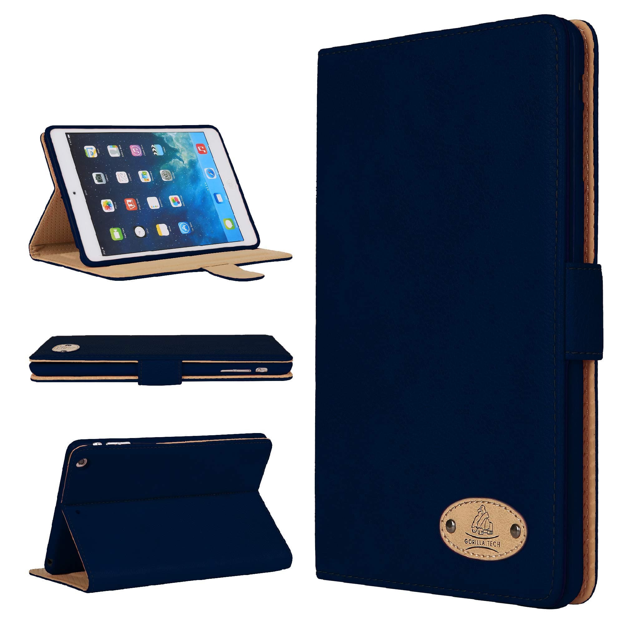 Apple iPad All Models/Genuine Luxury Executive Leather Case Gorilla Tech Brand Smart Protective Designer Cover with Stand in Retail Packing (Navy, iPad Air 3rd Generation (2019))