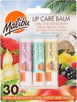 Malibu Sun SPF 30 Lip Balm Sunscreen, Watermelon, Mint and Vanilla, 3 x 5g,