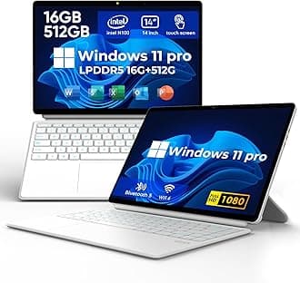 EYY 14" 2 in 1 Touchscreen Laptop, Intel N100 (UP to 3.40GHz), 16GB LPDDR5 512GB SSD Windows Tablet, 16:10 1920*1200 Laptop Computer, Wifi 6, BT5.2, HDMI, Windows 11 Pro, Backlit Keyboard, Dual Camera
