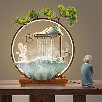 15In White Crane Water Fountain Waterfall Indoor Tabletop Decration Humidifier with LED Light, Atomizer Circulating Water, Japanese Zen Decor Meditation Feng Shui Decor Festival Birthday Gift