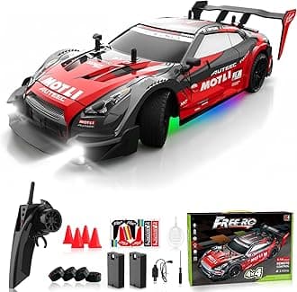 Remote Control Car RC Drift Car 1:16 Scale 4WD RC Vehicle with LED Lights 2.4GHz 30km/h RTR High Speed Racing Sport Toy for Adults Boys Girls Kids Gift 2Pcs Rechargeable Battery