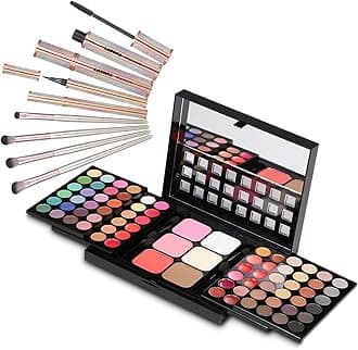 Full Makeup Gift Sets For Women - 78 Colors Makeup Palette Include Eyeshadow,Lipstick,Blush,Contour,Concealer, Mascara, Eyebrow Powder, Eyeliner Pencil, Mirror + 4Pcs Metallic Makeup Brushes
