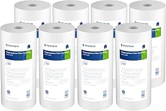 Pentek Pentair DGD-5005 Big Blue Sediment Water Filter, 10-Inch, Whole House Heavy Duty Dual-Gradient Density Spun Polypropylene Replacement Filter Cartridge, 10" x 4.5", 5 Micron, Pack of 8