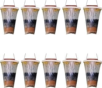 Fly Trap Bags, Hanging Fly Trap Bags, Fruit Fly Killer, Professional Trap Catches Flies, Insects and Bugs, Ranch Fly Trap with Bait for Outdoor, Gardens, Farms, Cattle farm, Horse Barn (10 Pack)