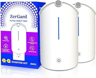 Flying Insect Trap, ZerGard Indoor Plug-in Bug Catcher with UV Light ZM002 Captures Mosquito Gnat Moth Fruit Flies for Kitchen, Living Room, Bedroom, 10 Sticky Glue Card Refills (2 Devices+10 Refills)