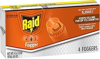 Raid Concentrated Deep Reach Pest Killer & Roach Foggers, Kills Roaches, Ants, Crickets, and Other Insects, Kills Roaches for 2 Months, 1.5oz, 4 Count