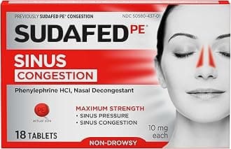 Sudafed PE Sinus Congestion Maximum Strength Non-Drowsy Decongestant Tablets, 18 ct