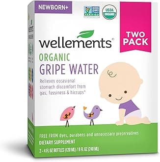 Wellements Organic Gripe Water, 4 Fl Oz, 2 Count, Eases Baby's Stomach Discomfort and Gas, Free From Dyes, Parabens, Preservatives, 662320, 4 Fl Oz (Pack of 2)