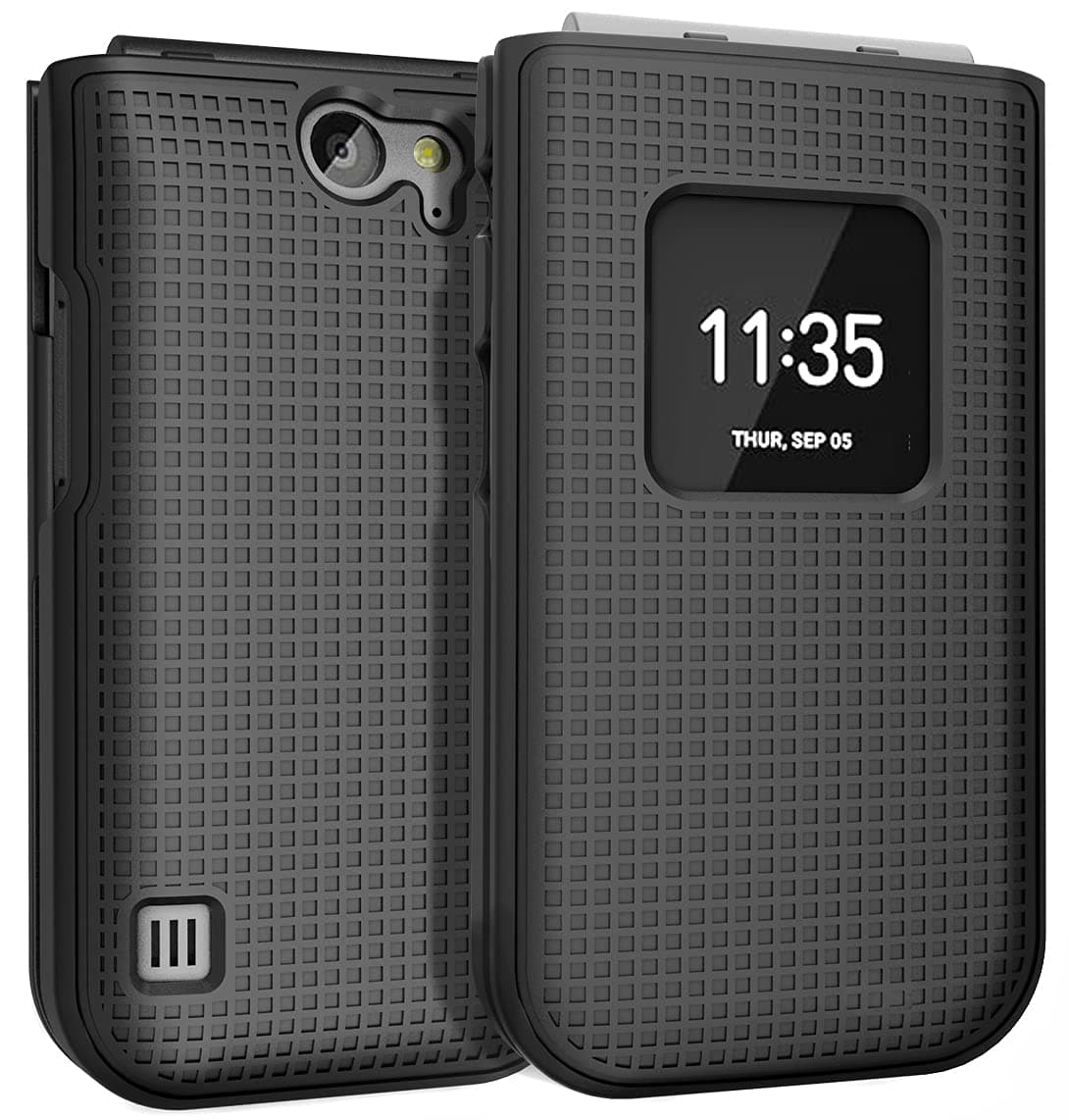 Polycarbonate Case for Nokia 2720 V Flip Phone, [Black] Protective Snap-On Hard Shell Cover [Grid Texture]