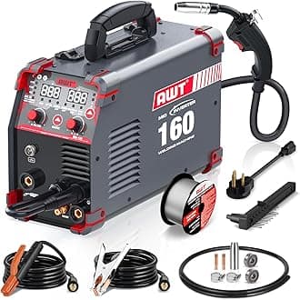 AWT Simplified Aluminum 160A MIG Welder,6 in 1 Gas MIG/Gasless Flux Core MIG/Stick/Lift TIG/Aluminum MIG Welding Machine, 110/220V Dual Voltage,Multi-Process Welding Machine
