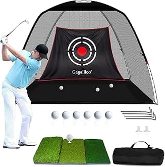 Gagalileo Golf Net: 12x7FT Backyard Driving Real Golf Ball Practice Hitting Training by Turf Mat Target Indoor Outdoor Chipping Swing Gift for Golfers Dad Husband Men
