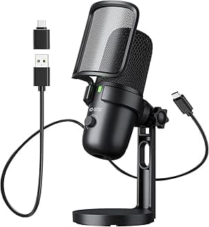 Gaming USB Microphone,PC Computer Mic with 2 Polar Patterns for Podcast Streaming Recording YouTube，Condenser Desktop Mic for PS4，Quick Mute with Headphone Jack，Pop Filter,Shock Mount