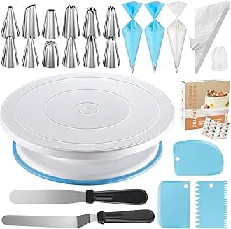 Kootek 71PCs Cake Decorating Supplies Kit, Cake Decorating Set with Cake Turntable, 12 Numbered Icing Piping Tips, 2 Spatulas, 3 Icing Comb Scraper, 50+2 Piping Bags, and 1 Coupler for Baking