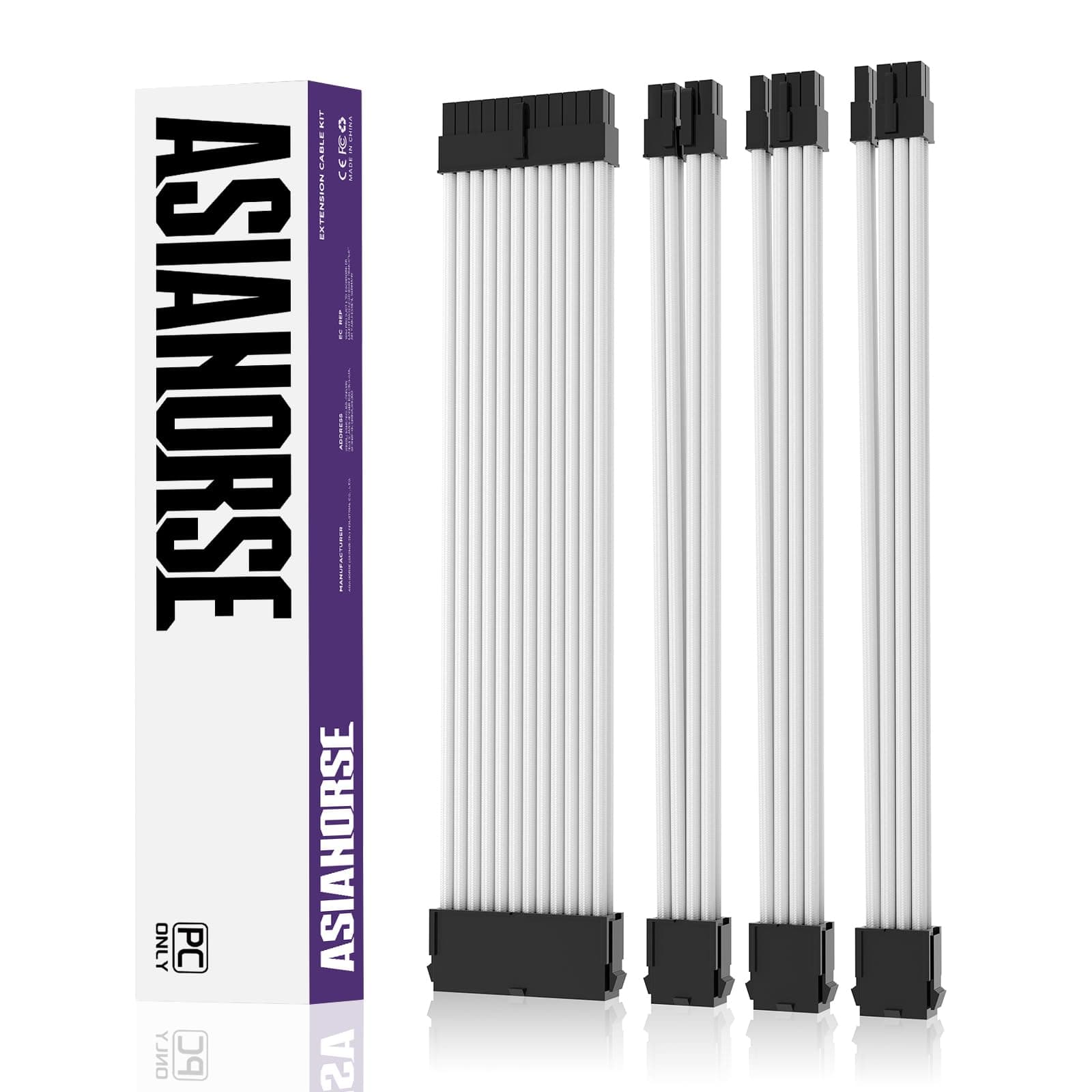 18AWG PSU Cable Extension Sleeved Custom Mod GPU PC Audio Video Power Supply Soft Braided Cables with Two Color Comb Kit 24P/8P to 6+2P/ 8P to 4+4P 30CM