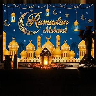 Ramadan Decorations for Home - 71 x 44 in Ramadan Banner Mubarak Table Mubarak Sign Backdrop Favors Hanging Decorations for Outdoor Home Party Window Wall Eid Al-Fitr al-Adha زينة رمضان كريم ديكو