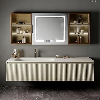 Bathroom Vanity - Stylish Bathroom Vanity with Sink Include Smart LED Defog Mirror ? Large Capacity Cabinet, Floating Solid Wood Bathroom Sink Cabinet (40'')