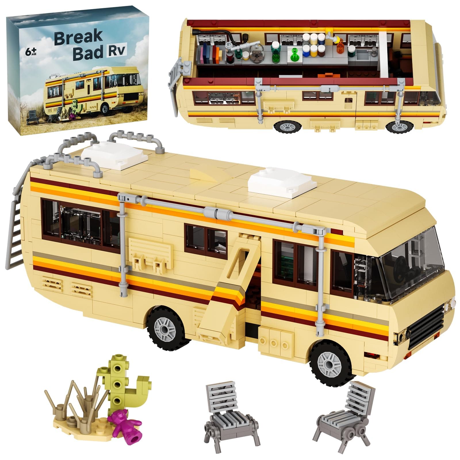 Breaking Bad Rv Building Set, Creative Breaking Bad Rvs Merchandise, Camper Van Building Toys Set for Decor, Gifts for Adult Kids 6+(749 PCS)