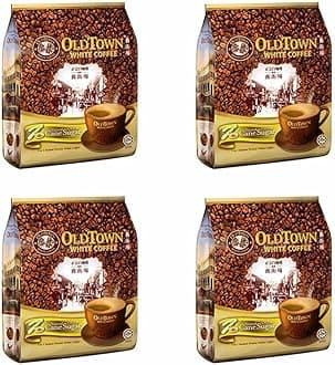 Old Town White Coffee 3 in 1 Natural Cane Sugar Flavor (4 pack x 15 sachets) Imported from Malaysia