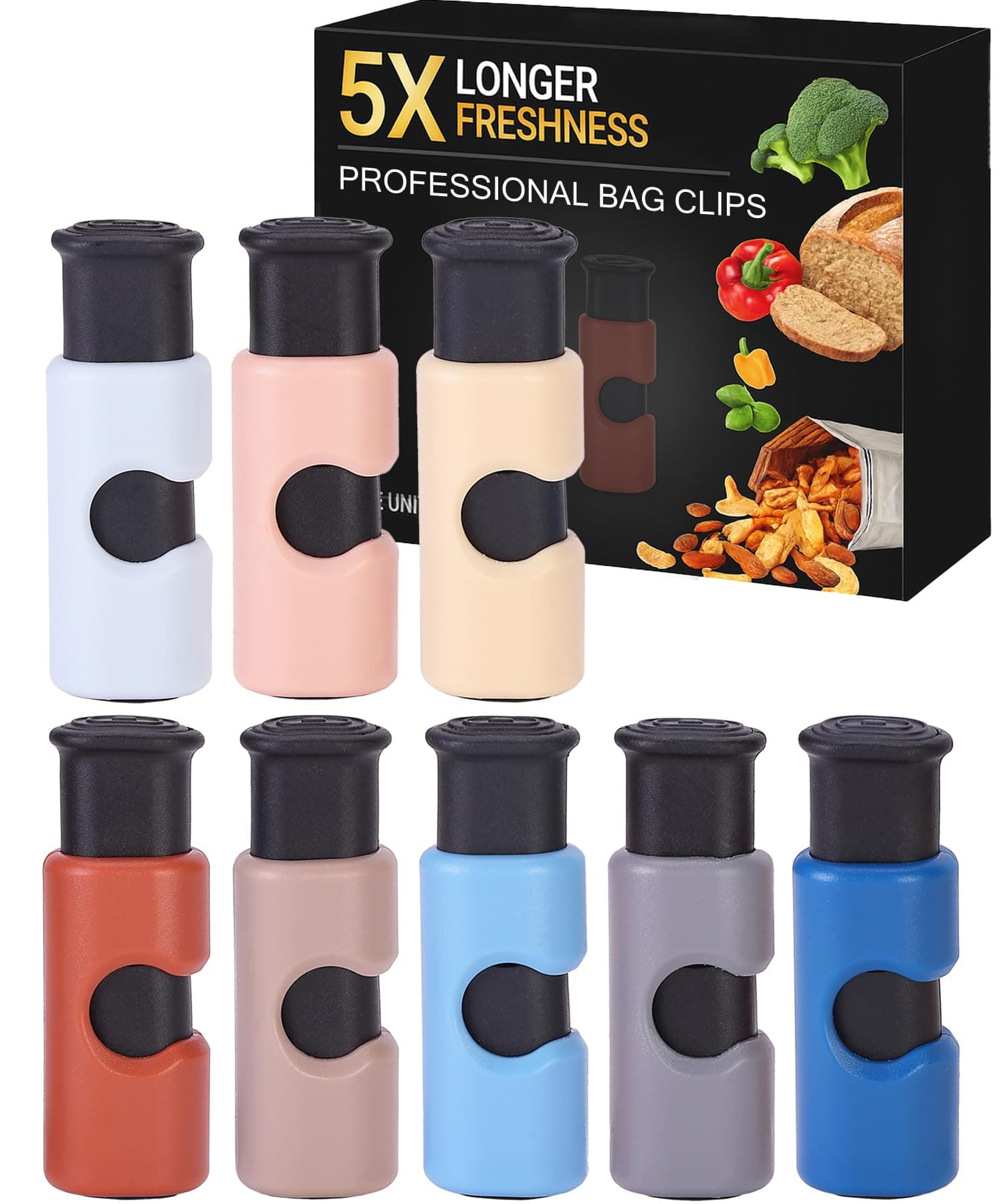 Squeeze and Lock Bread Bag Clips, 8 Pack, Multicolor, Reusable