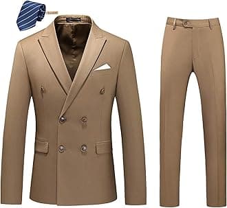 MOGU Suits for Men, 2 Piece Slim Fit Suit with Double Breasted Blazer and Tuxedo Pants