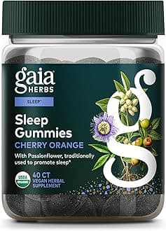 Gaia Herbs Sleep Gummies - Sleep Support*- Ashwagandha, Reishi Mushroom & Passionflower - USDA Certified Organic, Non-GMO Project Verified, Gluten Free - Cherry Orange - 40 Vegan Gummies (20 Servings)