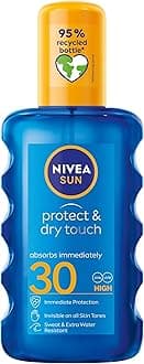 NIVEA SUN Protect & Dry Touch Invisible Sun Spray SPF 30 (200 ml), Water-Resistant Sun Oil, Immediate Protection against UVA & UVB Rays, Transparent/No White Marks