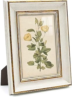 Sapowerntus Vintage 5x7 Picture Frame White Distressed Gold Edging Photo Frames Set Antique Real Glass Wall Hanging Tabletop Display Home Decor Elegant Victoria Retro Gift