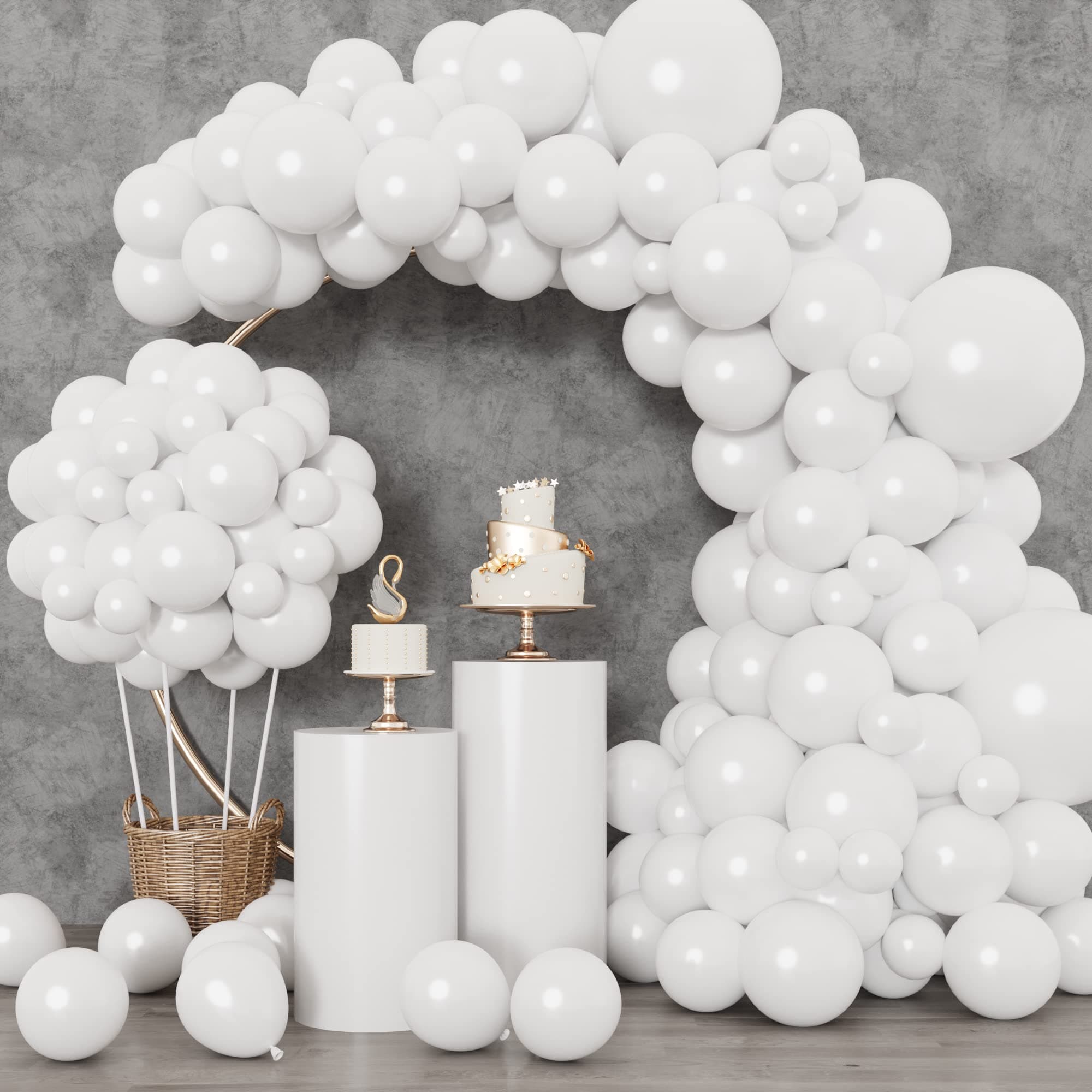 RUBFAC 129pcs White Balloons Different Sizes 18 12 10 5 Inch for Garland Arch, Latex Balloon for Engagement Wedding Anniversary Birthday Party Baby Shower Decoration