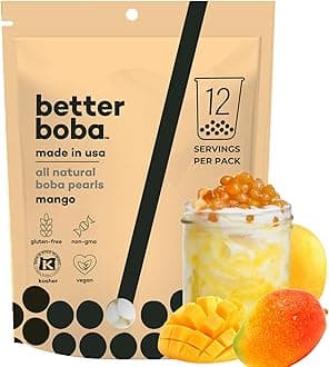 Better Boba All-Natural Mango Boba Pearls | Kosher, Vegan, Gluten-Free, Non-GMO Tapioca Boba Balls for Bubble Tea, Desserts | 8 Oz Pack (12 Servings) | No Preservatives | Made in USA