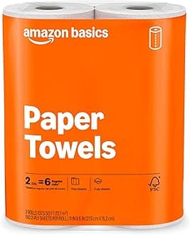 2-Ply Flex-Sheets Paper Towels, 2-Pack, 150 Sheets per Roll, 2 Basics Rolls = 6 Regular Rolls, for Everyday Use, Spills and Messes
