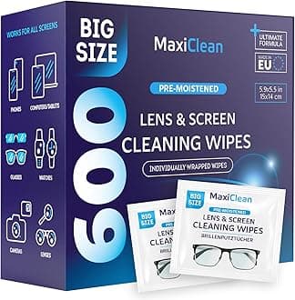 600 Eye Glass Wipes Individually Wrapped Glasses Wet Wipe Lens er Bulk Tissues Pack Laptops Screen er Travel Sunglasses Camera ing Pre-Moistened Reading Eyeglasses Wipes 5.9 x 5.5