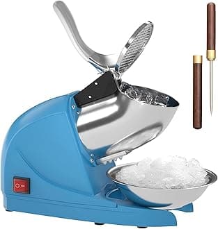 Electric Ice Crushers Machine Ice Snow Cone Maker Professional Double Blades Stainless Steel Ice Shaver Machine for Home Commercial Use (Blue)