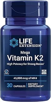 Mega Vitamin K2 High Potency for Strong Bones, clinically studied 45 mg K2 dosage, promotes healthy bone density, gluten-free, non-GMO, 30 capsules