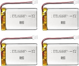 EEMB 4PACK Lithium Polymer Battery 3.7V 2000mAh 103454 Lipo Rechargeable Battery Pack with Wire JST Connector for Speaker and Wireless Device- Confirm Device & Connector Polarity Before Purchase