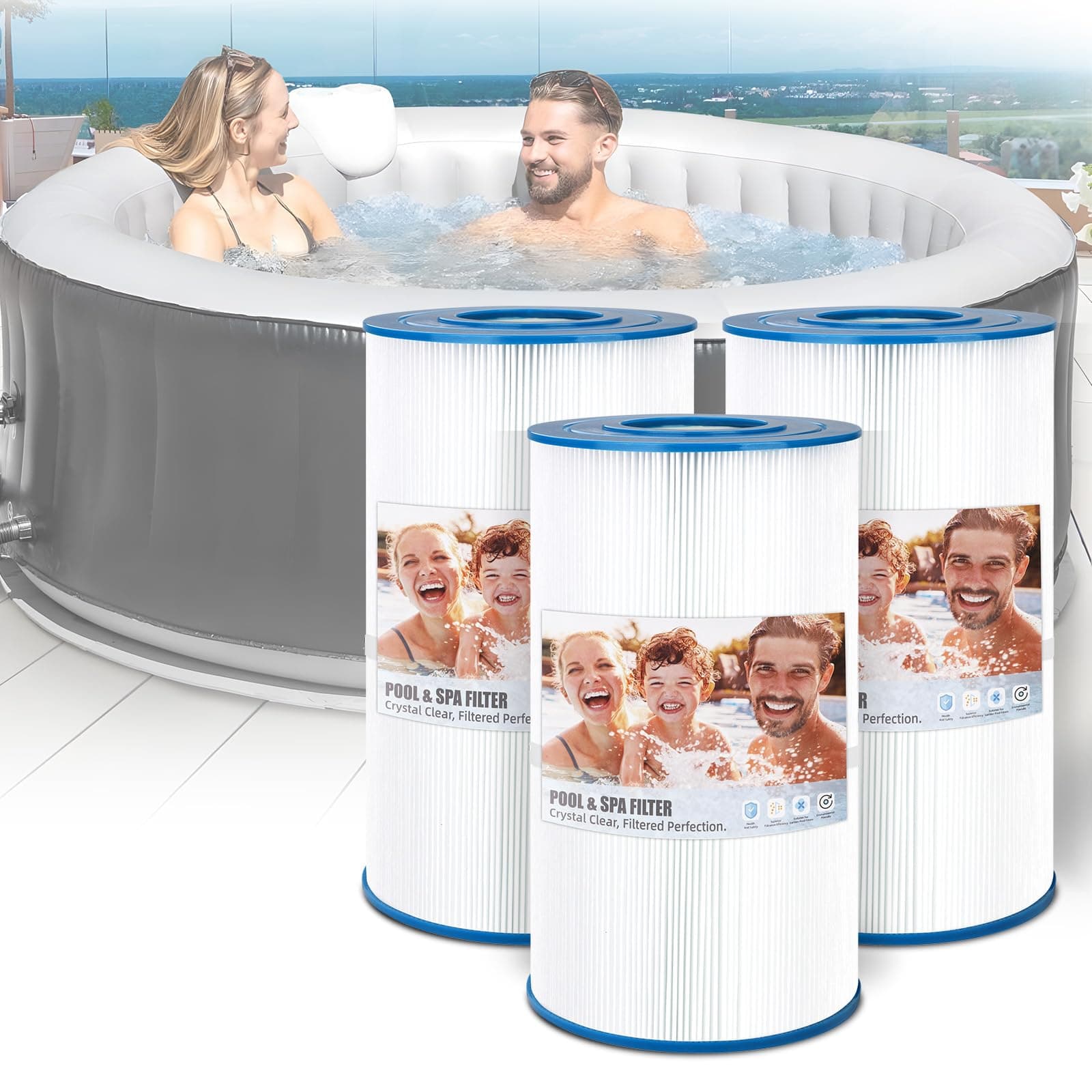 3 Pack Hot Tub Filter Cartridges Replace Unicel C-6430, Pleatco PWK30-4, Filbur FC-3915, P/N0969601,73178, 73250,For Watkins Hot Springs Spas-Certified with NSF50 for Material Safety, 30 Sq.ft