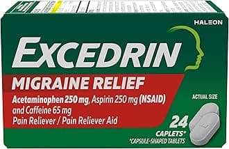 Excedrin Migraine Relief Caplets for Migraine Symptoms, Acetaminophen 250mg, Aspirin 250mg, Caffeine 65mg, Pain Reliever, 24 Count
