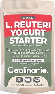 Coolinario L Reuteri Yoghurt Starter (5-Pack, 1g Sachets) Yogurt Starter Culture with Lactobacillus Reuteri Probiotics | Creamy & Delicious | Non-GMO, No Preservatives, Gluten Free, Halal, Kosher