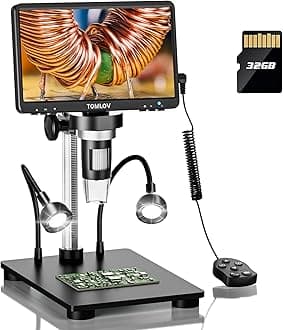 DM9B 7" Digital Microscope: 1080P 1200X Coin Microscope Magnifier, 12MP Ultra-Precise Focusing LCD Soldering Microscopes for Adults, PC View, 32GB, Black