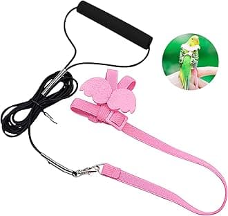 Jemey Bird Traction Rope, Adjustable Pet Parrot Flying Harness with Cute Wing, Pet Bird Outdoor Training Toy for Pigeons, Finches, Parakeets, Cockatiels, Conures, Macaws, Budgie, Lovebird (Pink)