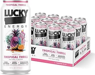 Sugar Free Energy Drinks, Tropical Thrill, 16oz Cans (12-Pack) Healthy, Zero Sugar Energy Drink with Maca, Ginseng, Beta-Alanine, Taurine & 200mg Caffeine