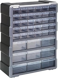Quantum Storage PDC-39BK Clear Plastic Parts Storage Hardware and Craft Drawer Cabinet, 39 Drawers