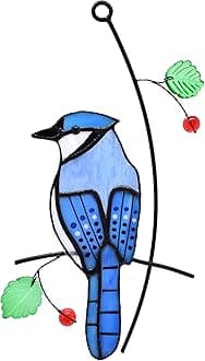 Blue jay stained glass window hangings