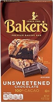 Baker's Unsweetened Chocolate Premium Baking Bar with 100 % Cacao (4 oz Box)