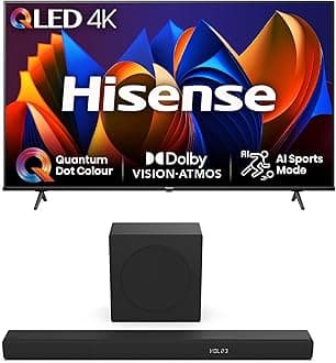 HisenseTV & Soundbar Bundle: 43E77NQTUK TV with Quantum Dot Colour, Dolby Vision Plus the HS3100 Soundbar with 480W Power, Direct Surging Sound, The Perfect Match for the ultimate Audio-Visual Experience